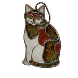 VICTORIA LITTLEJOHN CERAMICS Cat Brown Tan Cork-Backed Trivet Wall Hanging *READ